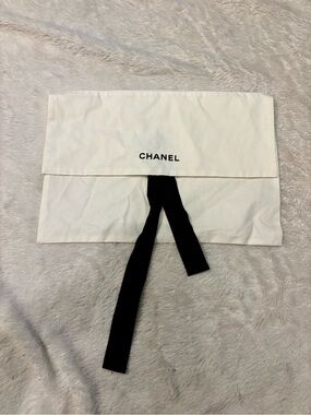CHANEL White Fabric Dust Bag with Black Tie